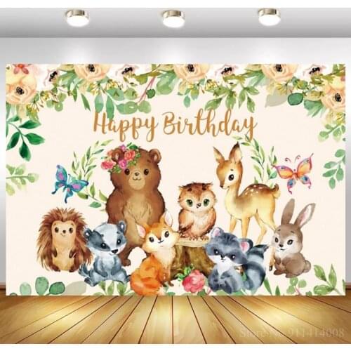 Cartoon Animals Safari Jungle Party Photo Background Little Squirrel Wood Theme Kids Birthday Backdrops Photography Decorative