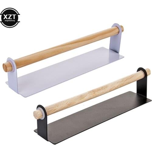 Bathroom Wood Towel Hanger Rack Bar Kitchen Cabinet Cling Film Rag Hanging Holder Organizer Toilet Roll Paper Holder Shelf