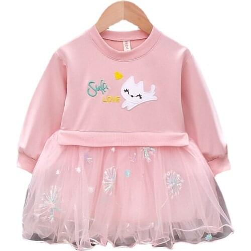 2021 Autumn Girl Dress Cotton Long Sleeve Childrens Dress Floral Kids Dresses for Girls Fashion Princess Baby Girl Clothing