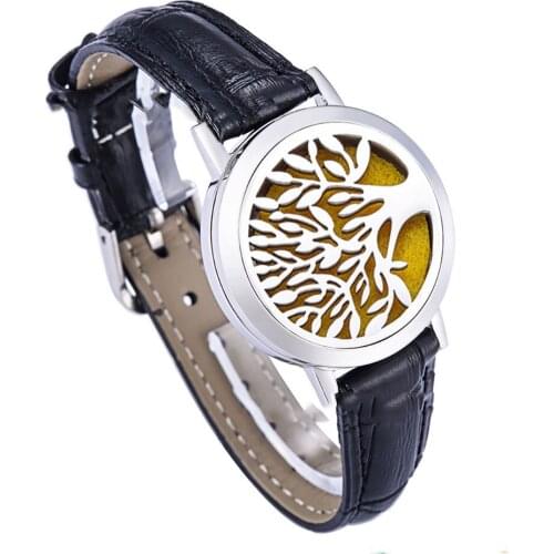 Essential Oil Diffuser Aromatherapy Locket Bracelet Tree of Life Stainless Steel Diffuser Bracelet Cowhide Perfume Bracelet