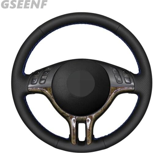 DIY Car Steering Wheel Cover For BMW 3 Series E46 2000-2005 E53 X5 1999 5 Series E39 2000-2003 Black Artificial Leather