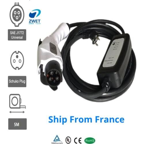 ZWET Electric Car Charger Portable J1772 Type1 Plug Level 2 6A 8A 10A 12A With EU Wall Socket Input