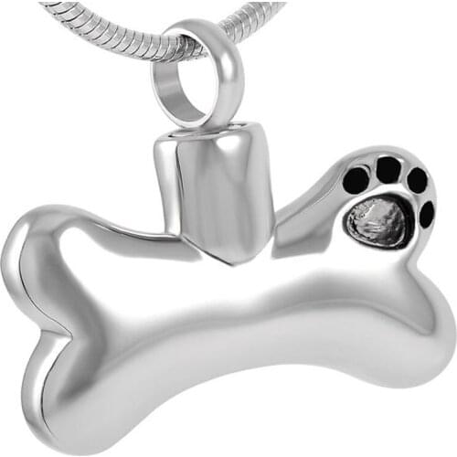 IJD8085 Free Funnel Pet Memorial Urn Jewelry Keepsake Paw Print Dog Bone Stainless Steel Cremation Pendant Necklace For Ashes