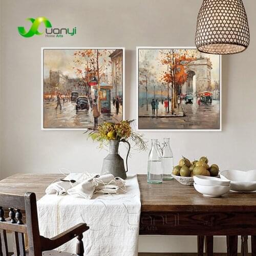 2 Pieces Canvas Art Modern Painting Street Landscape Oil Painting Wall Art Picture For Living Room Canvas Prints Unframed PR1167