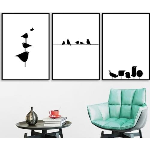 Canvas Painting Posters And Prints Black White Bird Line Wall Art Kids Room Nordic Poster Wall Pictures For Living Room Decor