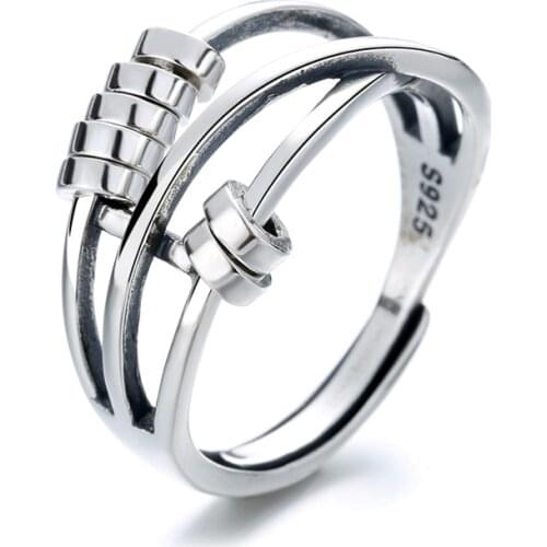 SA SILVERAGE Mens Open Ring S925 Sterling Silver Fashion Womens Three Ring Finger Ring Multi Ring Silver Jewelry Couple Rings