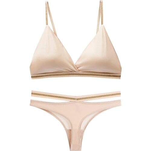 1set Womens Lingerie Sets Bra Brief Woman Bikini Bralette Active Seamless Wire Free Ice Silk Bras Panties Underwear For Woman