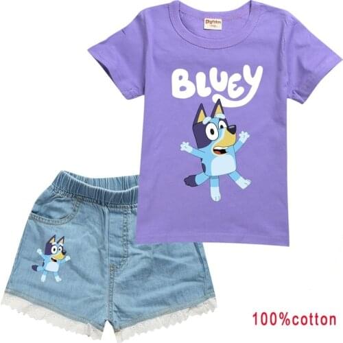 Summer Baby Girl Clothing Set Cartoon Princess blueye Children Girl Short Sleeve T Shirt+Jean 2 Pcs Casual Suit Summer Teenage