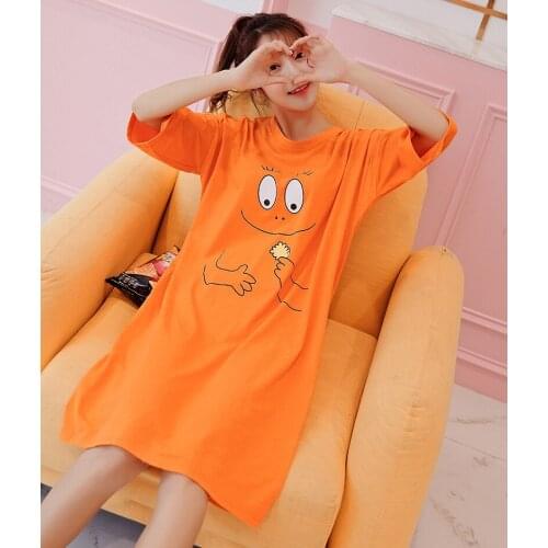 Cute Girls Cartoon Night Dress Women Nightgown Oversize Sleepshirts Short-sleeves NightieNightdress Cotton Sleepwear