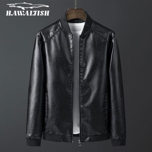Hawaifish brand mens leather jacket spring and autumn Korean slim trend handsome coat thin motorcycle men faux leather jacket