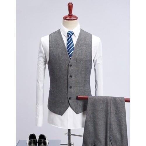 Gray Tweed Piece Business Suits Plaid Men Wedding Suits 2020 Slim Fit Groom Mens 3 Piece Suit Elegant Male Costume Mariage Homme