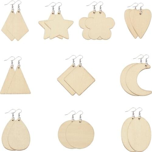 DIY Dangle Earring Making Kits Unfinished Blank Wood Pendants Brass Earring Hooks Stainless Steel Jump Ring For Jewelry Findings