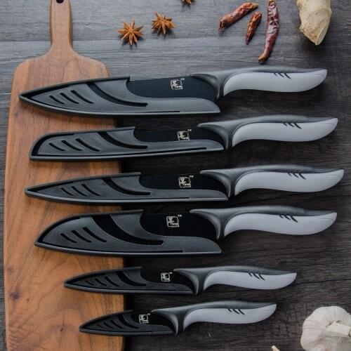 Stainless Steel Kitchen Knives Set Black Blade Chef Knife 3.5 5 7 8 inch Paring Utility Japanese Santoku Carving Bread Knife Set