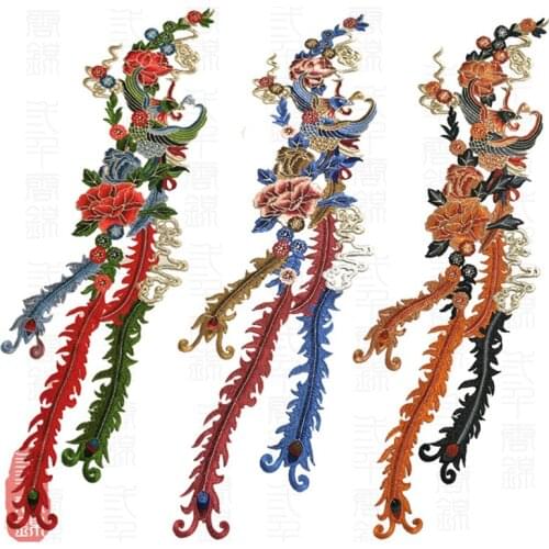 Crane Patches for Clothing Embroidery Applique Sew on Red-crowned Phoenix Birds Decor DIY Embroidered Stickers