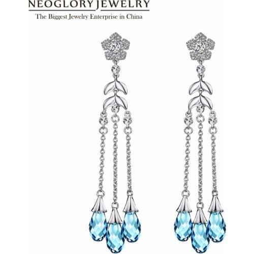 Neoglory Long Water Droplets Fashion Dangle Earrings For Women 2020 Wedding Jewelry MS Embellished with Crystals from Swarovski