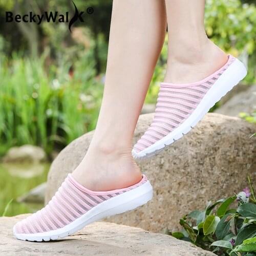 New Summer Style Mesh Women Sandals Slippers Closed Toe Casual Flats Shoes Woman Hollow Breathable Loafers Flip Flops WSH3309