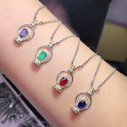 New product on the market NATURAL RUBY EMERALD Sapphire Necklace 925 pure silver high-end color treasure