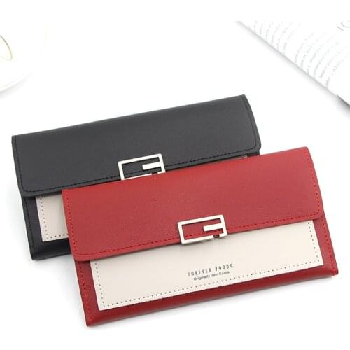 New Style Long Korean Style Womens Wallet Simple Clutch Bag Tri-Fold Multi-Function Buckle Multi-Card Position Change Wallet