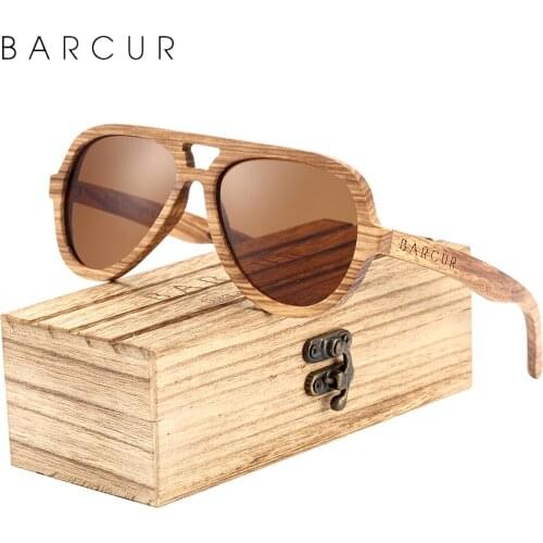 BARCUR Retro Hand Made Zebra Wood Men Sunglasses Pilot Women Wooden Polarized Sun Glasses UV400 Protection