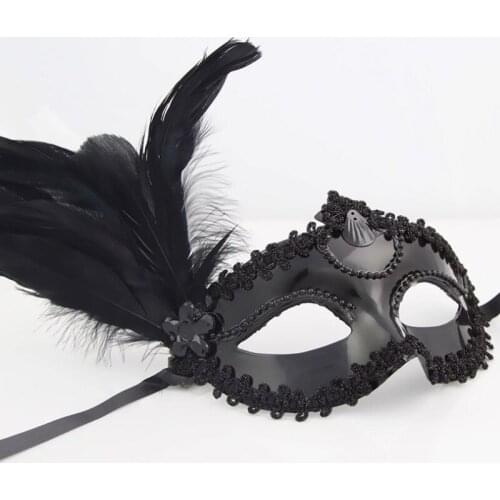 Wholesale Venetian Costume Ball Princess Half-face Party Mask Halloween Black White Feather Mask