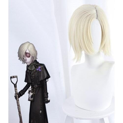 Hot Game Identity V Tomb Keeper Andrew Kress Cospaly Wigs Blonde Short Synthetic Hair Halloween Party Carnival Wig + Wig Cap