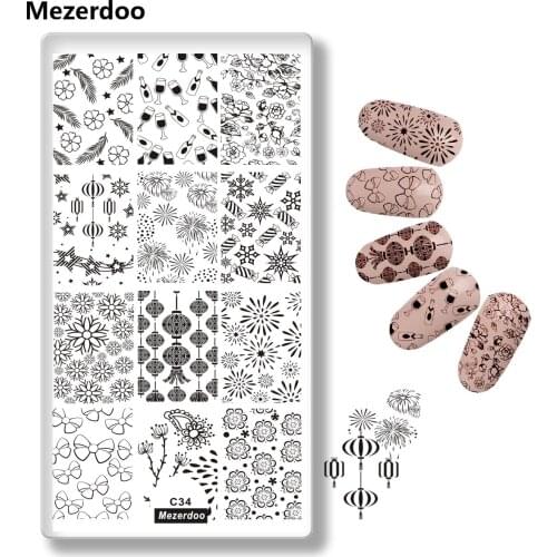 Celebration Rectangle Nail Stamping Plate Lovely Bowknot Firework Lantern Image Plate DIY Stamp Template Nail Stencil Tool C34