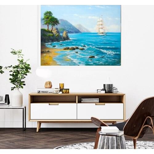 Full Square Diamond Painting Seaside DIY New Handicrafts Diamond Embroidery Landscape Ship Cross Stitch Mosaic Home Decoration