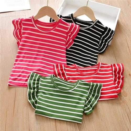 2 Styles Striped T-Shirt Girls Modal Lotus Short Sleeves Tops Modern Classic Bottoming Casual Clothes Stretch Summer Cool Clothi
