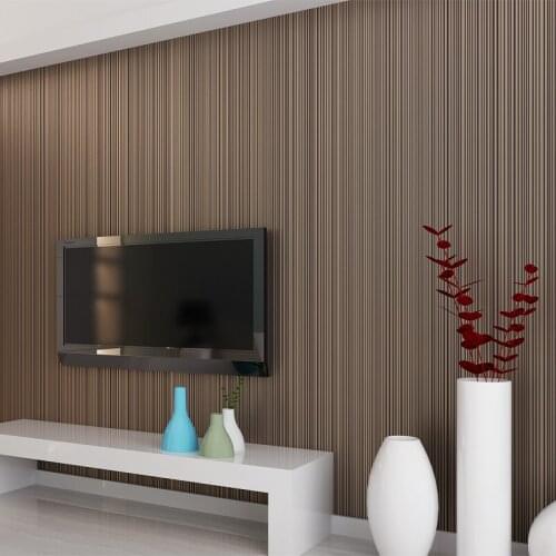 Plain brief modern non-woven wallpaper solid color coffee vertical stripe bedroom wall wallpaper