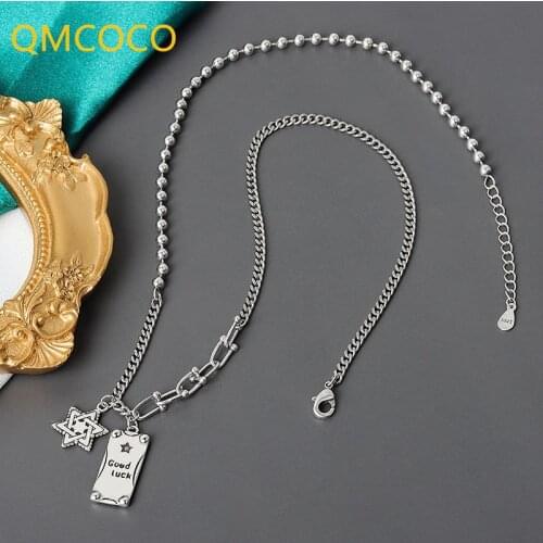 Korean Simple New Necklace Vintage 925 Silver Six-Pointed Star Square Pendant Sweater Chain Fashion Woman Man Neck Accessories