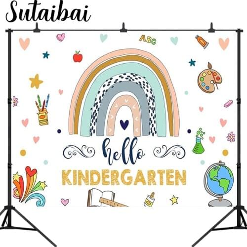 Rainbow Backdrop for First Day of Kindergarten Back To School Photography Pencils Chalk Paintings Baby Kids Students Background