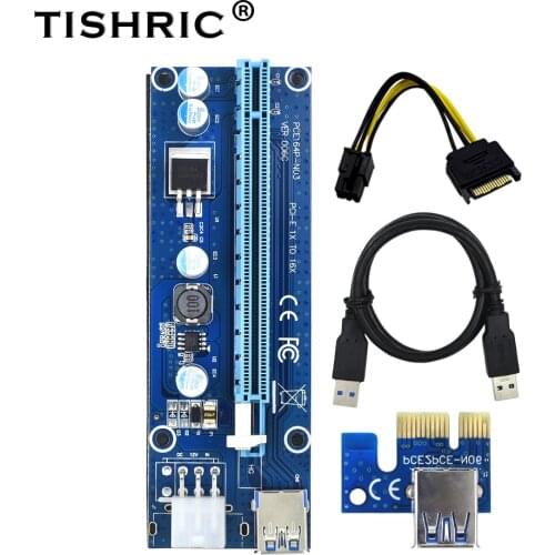 10pcs TISHRIC VER006C 1x to 16x PCI Express PCIE PCI-E Riser Card 006C Extender 60cm USB 3.0 Cable SATA to 6Pin BTC Mining Miner