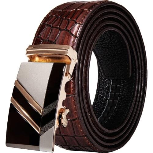 Fashion Casual Mens Leather Belts Luxury Famous Brand Crocodile Leather Strap Automatic Buckle Belt For Men DiBanGu