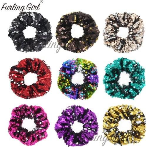 Furling Girl 1 PC Double Colors Sequins Elastic Hair Bands Glitters Hair Scrunchies in Large Size Shinny Bling Hair Accessories