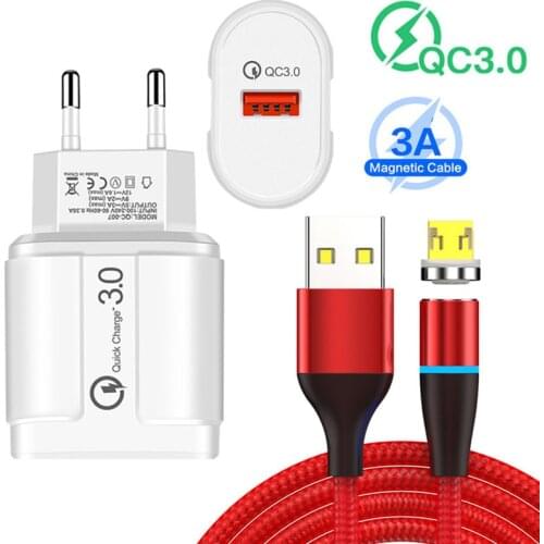QC 3.0 Fast Wall Charger OPPO A9 A5 2020 Type C 3A Magnetic Micro USB Cable For Samsung A10 M51 Honor 9x 9s 8a Xiaomi 9 Redmi 9a