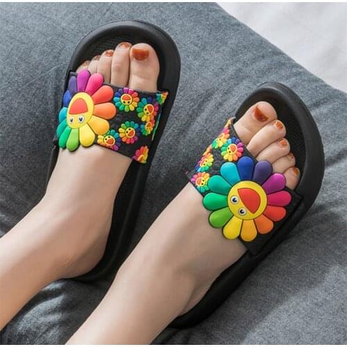 Summer Slippers Women Cute Flower Flats Flip Flops Ladies Soft Comfort Shoes Female Print Floral Beach Casual Sandals 2020