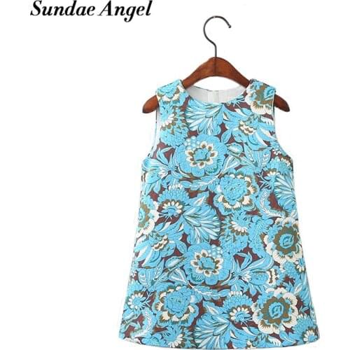 Sundea Angel Girls Dresses Sleeveless Round Neck Princess Clothing Blue Floral Pattern Frocks Cute Girls Clothes For 2-8 Year