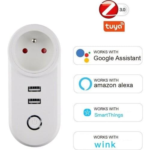 ZigBee 3.0 Smart Socket Plug 2 USB Interface Remote Voice Control Tuya Zigbee EU/UK/FR/IL Plug Work with SmartThings/Echo Plus