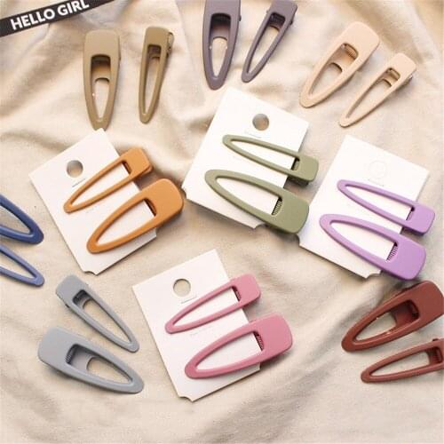 2pcs/set Fashion Bb Hairpin Solid Color Scrub Resin Korea Geometric Hollow Waterdrop Hair Clips For Women Hair Accessories