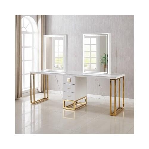 Hairdressing mirror net red barber shop mirror desk with cabinet one piece simple stainless steel with lamp for double-sided Sal