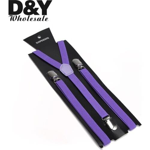 Women MenS Shirt Suspenders For Trousers Pants Holder 2pcs/lot 1.5cm wide Violet Clip-on Elastic Braces Slim Y-back gallus Top