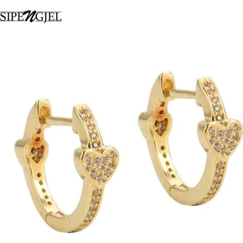SIPENGJEL Fashion Heart Hoop Earrings Gold Color Hot Sale Geometric Round Circle Earrings For Women Girls Jewelry 2021