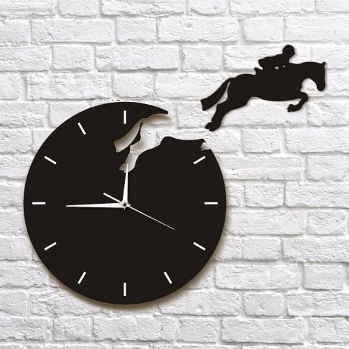 1Piece Modern Design 3D Wall Clock Horseriding Wall Art Decor Horseman Jumping Wall Watch Rider on Horseback Jumping Horse Clock
