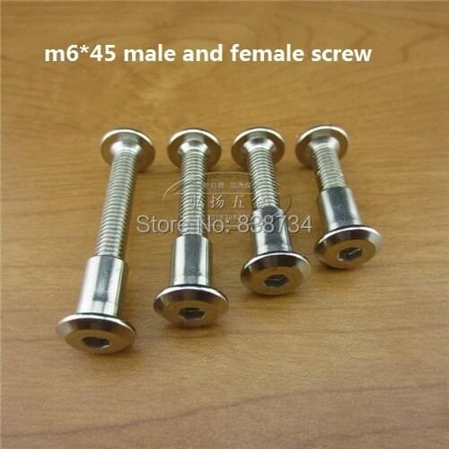 10 sets m6*45 teel with nickel hex drive male and female connector screw kitchen furniture cabinet connectors