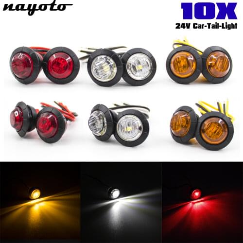 10PCS 3/4" Round LED 24V Side Marker Bullet Light Turn Signal Indicator Tail Light Lamp Front Rear Truck Trailer Amber/White/Red