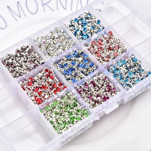 200pcs/1440pcs Round Rhinestones 4mm ss16 Glass Crystal Sew on Silver claws Paw drill for Clothes Shoes headdress DIY decor