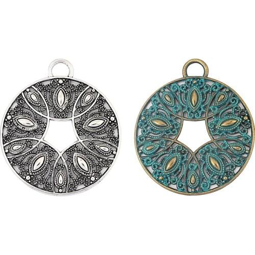 2PCS Zinc Alloy 2colors large Hollow Filigree Peacock Round metal Charms Pendants for Jewellery Making Necklace Findings 64*64mm