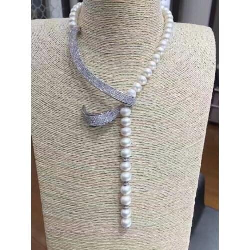 2017 new design natural 9-10mm south seas white necklace>free shipping