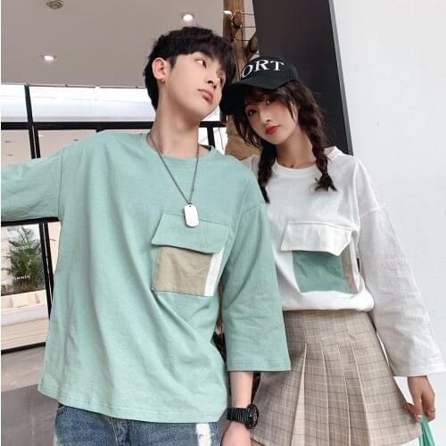 2021 Loose Pocket Seven-quarter Sleeve T-Shirt for Men and Women couples clothes couples clothing