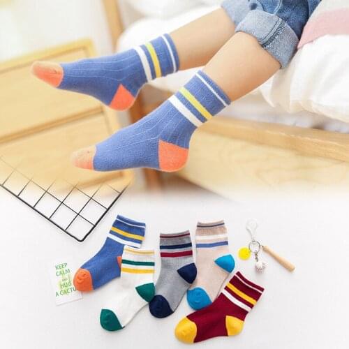 5 Paris/Lot Children Cotton Socks Boys Girls Fashion Simple Style Baby Robot Cartoon Striped Socks Kids Clothing Accessories